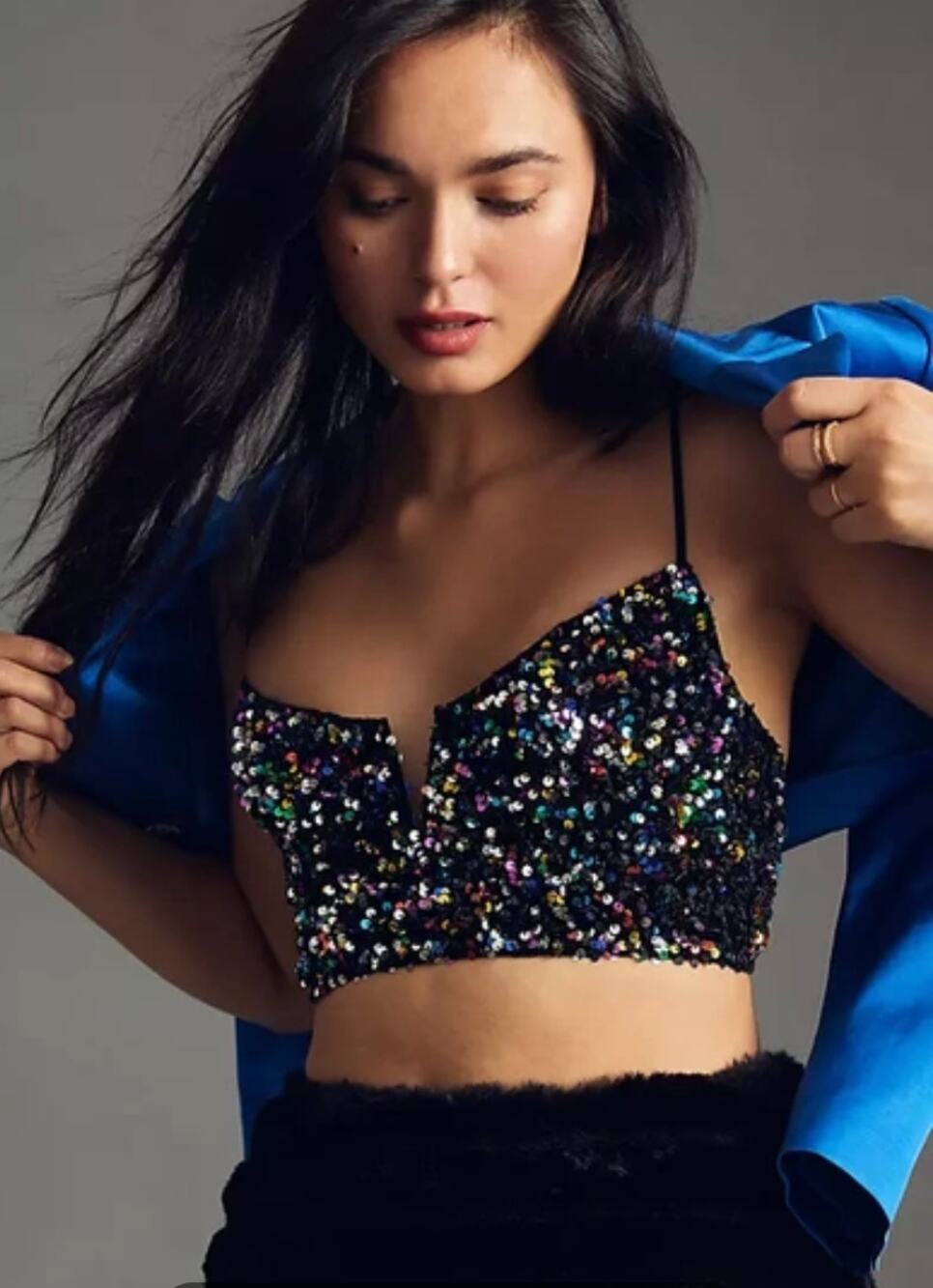 Anthropologie Eve Sequin Bralette Black Multi Color MEDIUM